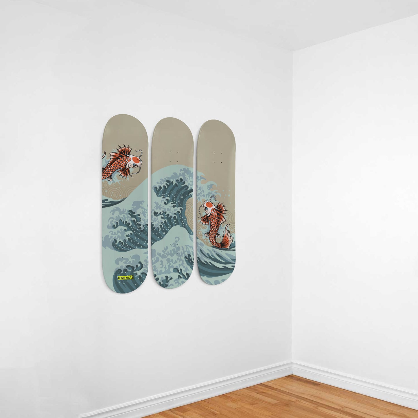 Fish Koi Yin Yang In The Great Wave Of Kanagawa Triple Skateboard Wall Art