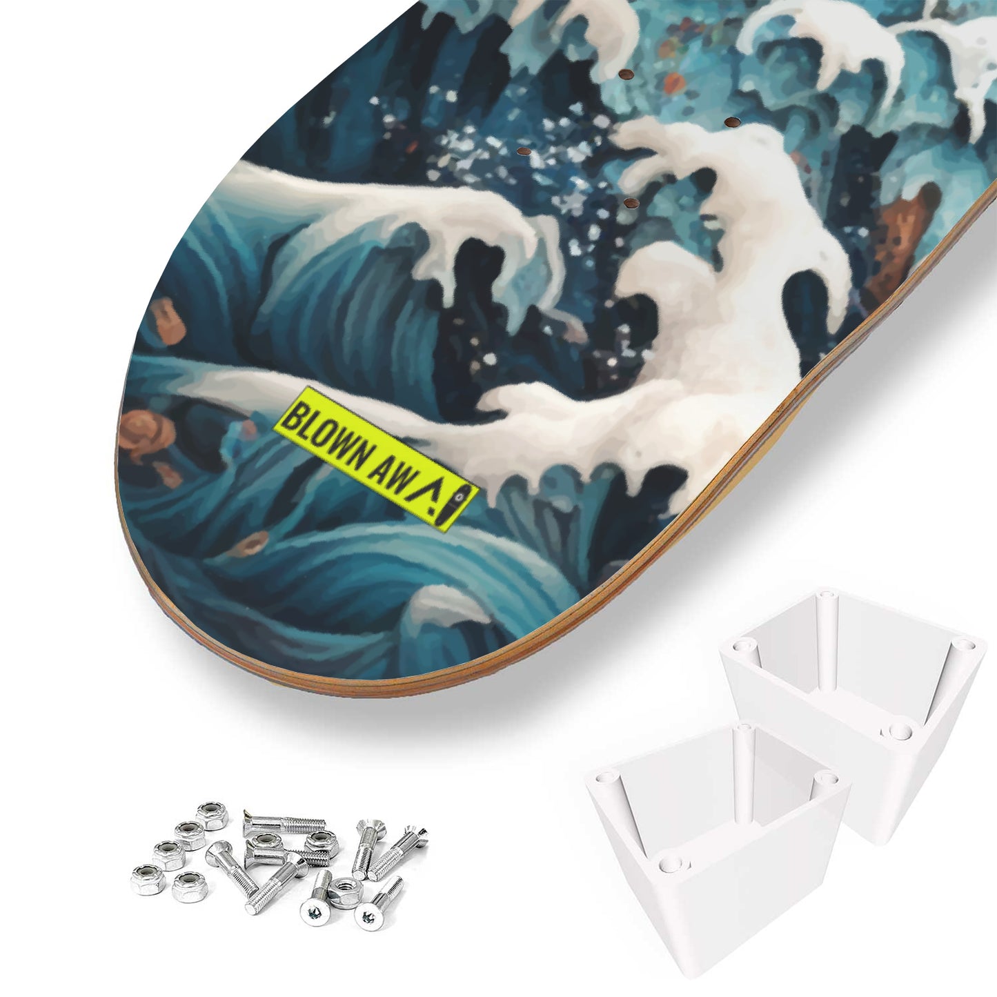 Red Moon And The Great Wave Of Kanagawa Triple Skateboard Wall Art