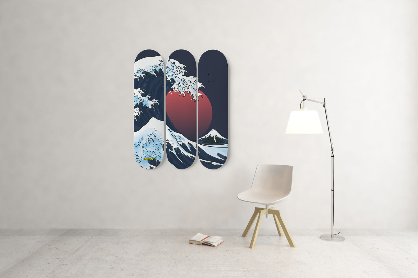 Red Moon And The Great Wave Of Kanagawa Triple Skateboard Wall Art