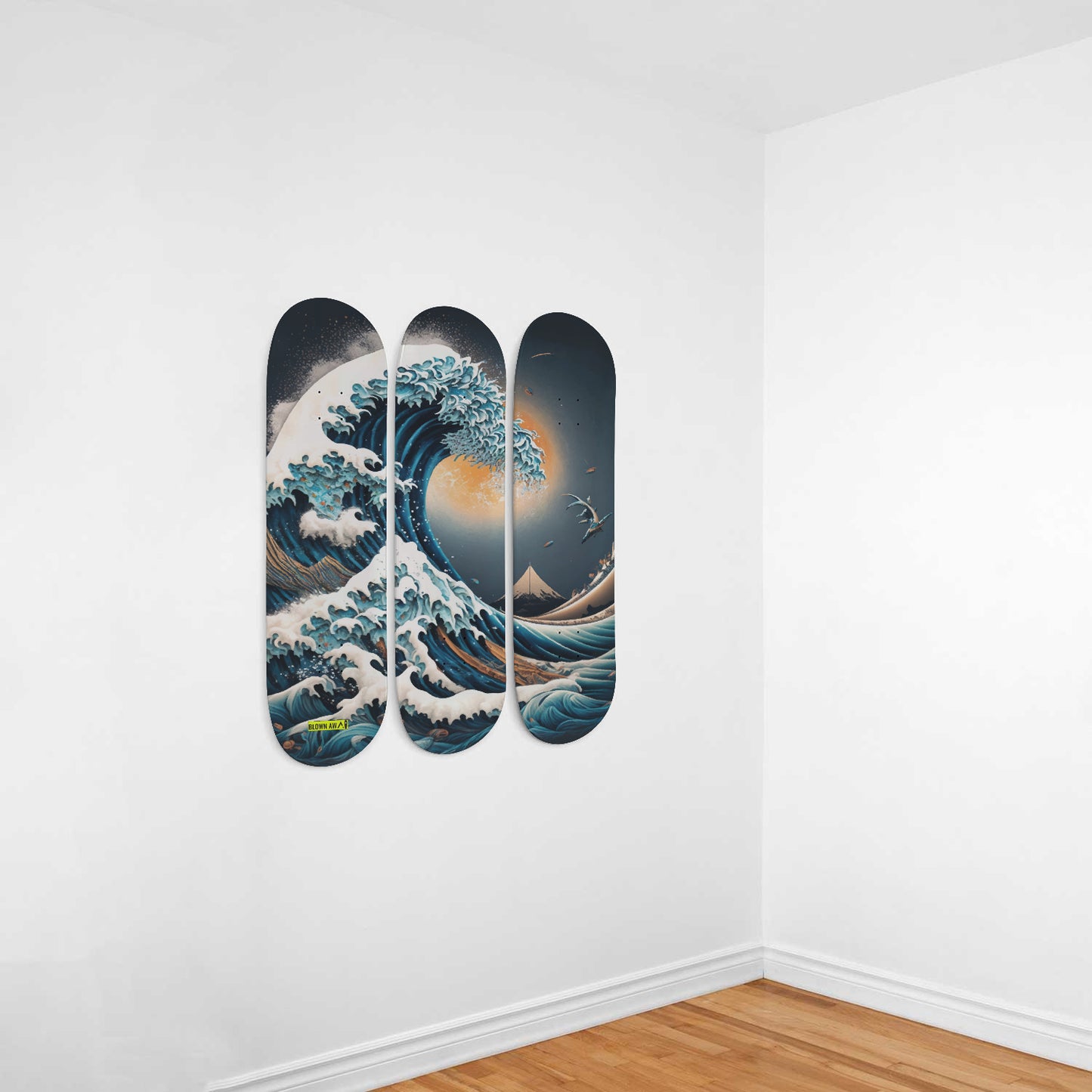 Futuristic The Great Wave Of Kanagawa Triple Skateboard Wall Art