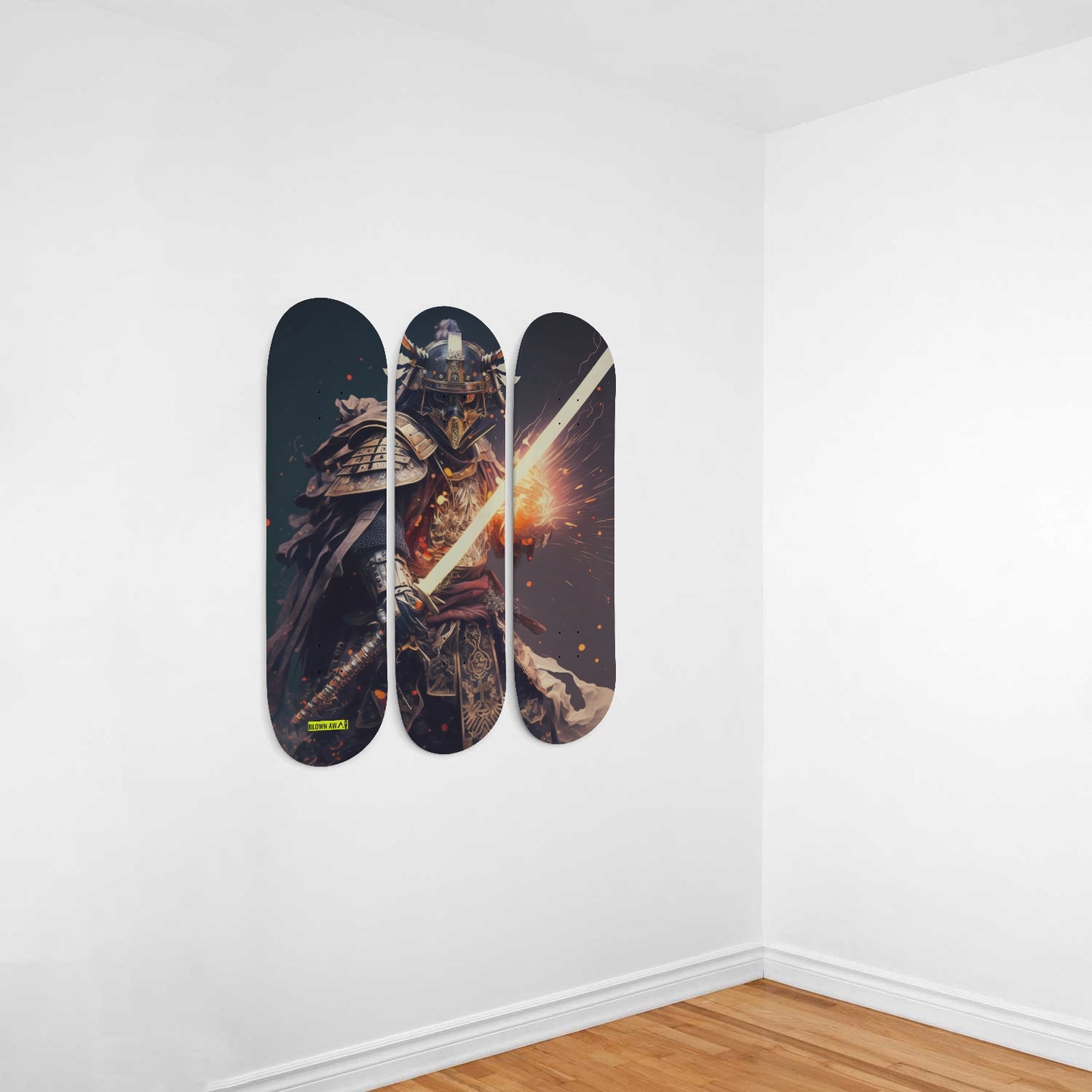 Samurai Warrior Waving A Laser Sword Triple Skateboard Wall Art