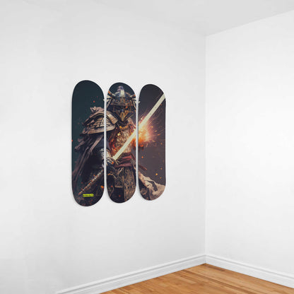 Samurai Warrior Waving A Laser Sword Triple Skateboard Wall Art