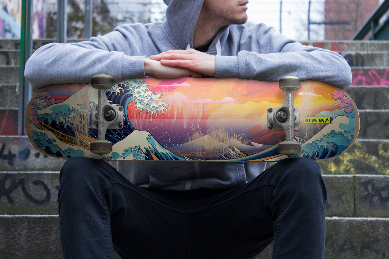 Colourful Great Wave Of Kanagawa Single Skateboard Wallart