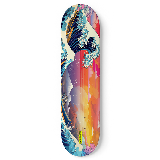The Colourful Great Wave Of Kanagawa Single Skateboard Wall Art