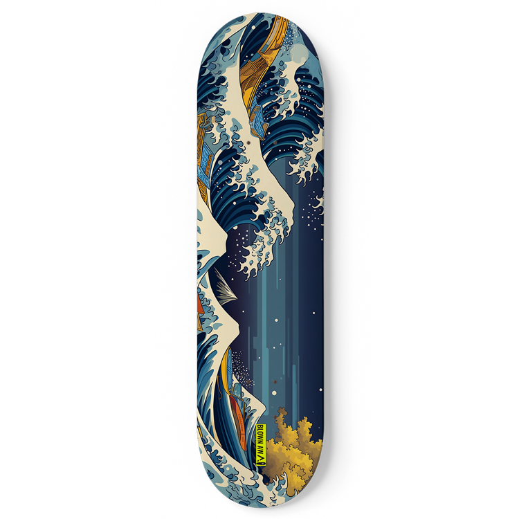 Futuristic Blue Sky In Great Wave of Kanagawa Single Deck Wall Art