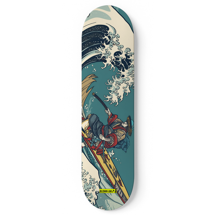 Samurai Warrior In The Great Wave Of Okinawa Single Skateboard Wall Art