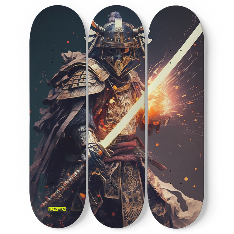 Samurai Warrior Waving A Laser Sword Triple Skateboard Wall Art