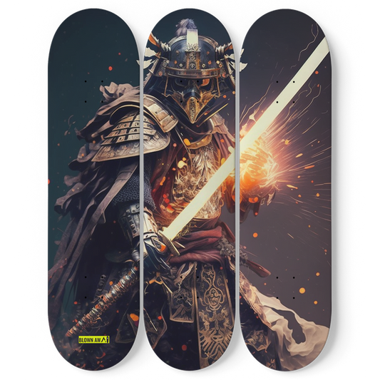 Samurai Warrior Waving A Laser Sword Triple Skateboard Wall Art