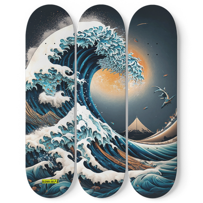 Futuristic The Great Wave Of Kanagawa Triple Skateboard Wall Art