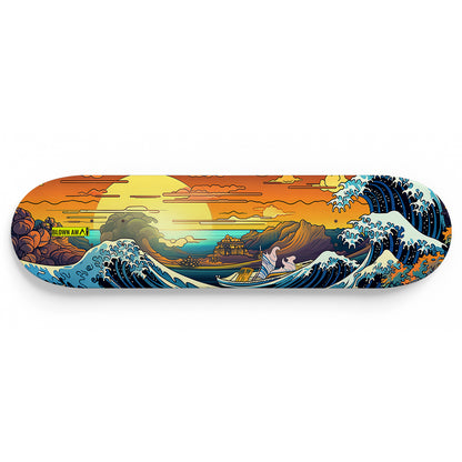 The Sunset At Great Wave Of Kanagawa Single Skateboard Wall Art