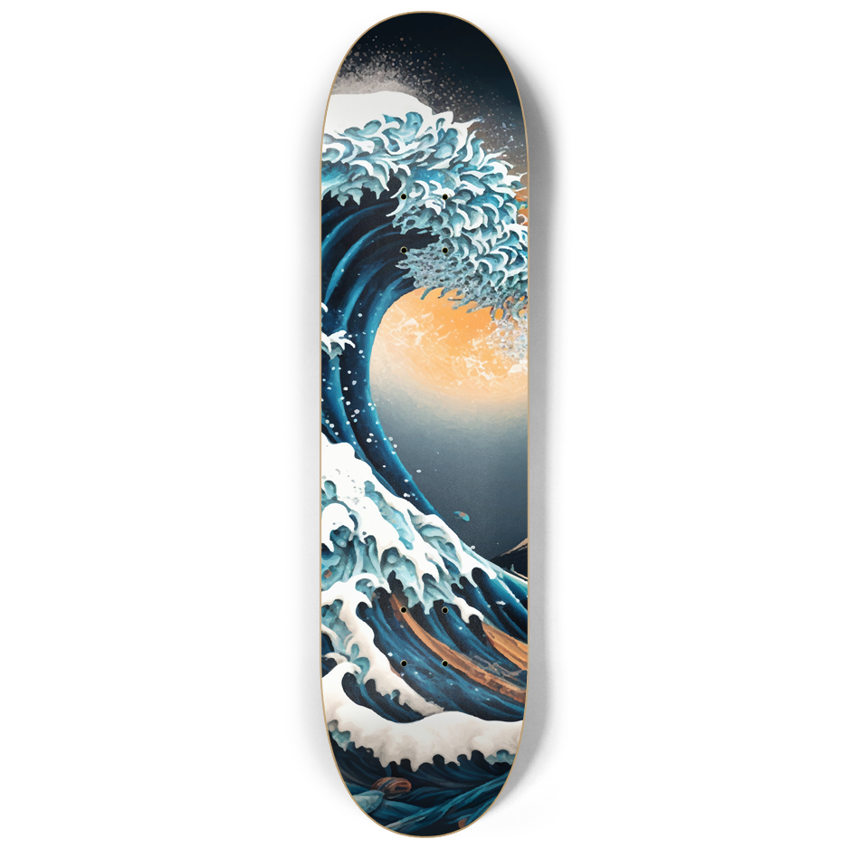Futuristic The Great Wave Of Kanagawa Triple Skateboard Wall Art