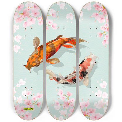Fish Koi Yin Yang Sakura Triple Skateboard Wall Art
